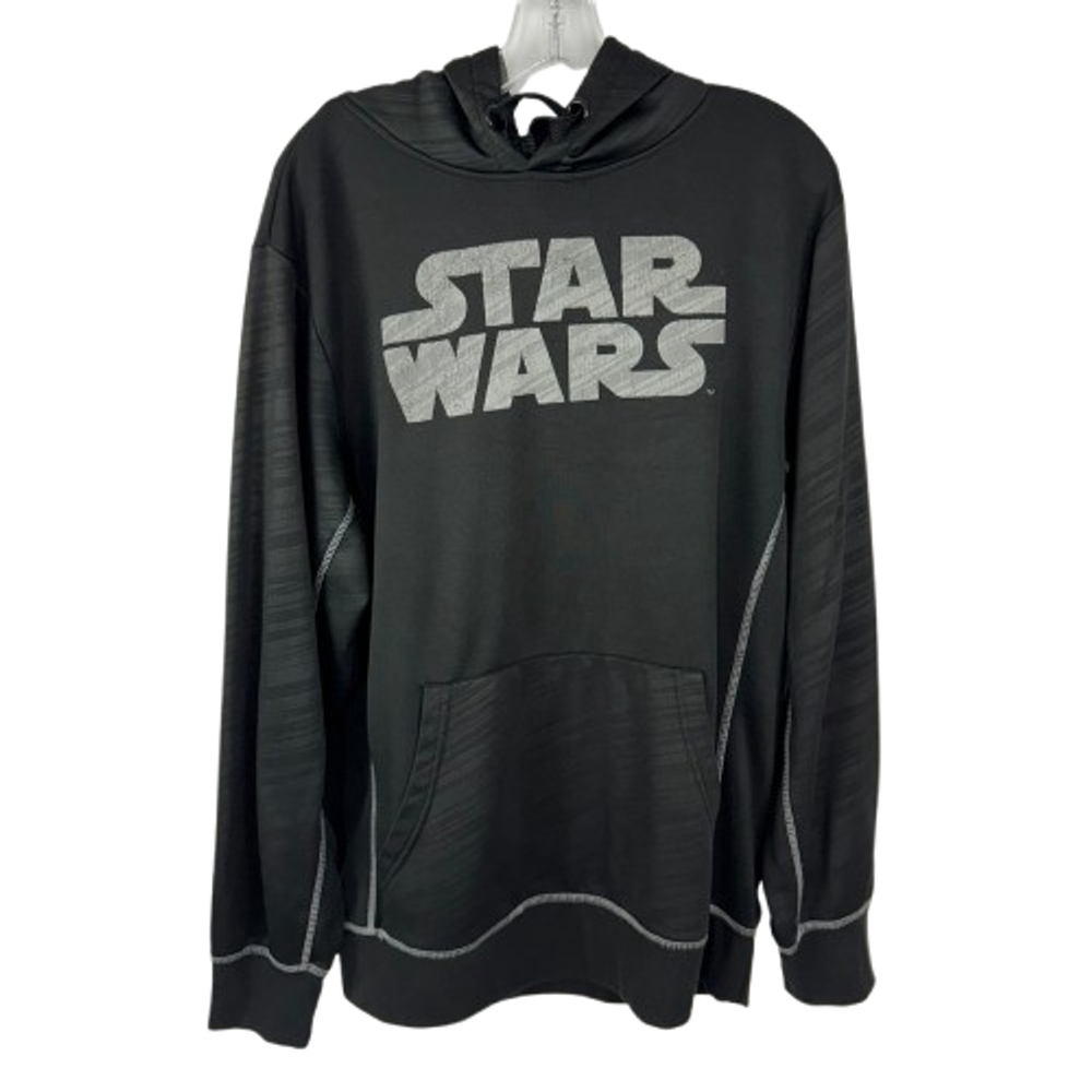 Star Wars Hoodie Mens Large Black Logo Pullover Hooded Sweatshirt Fleece Lined